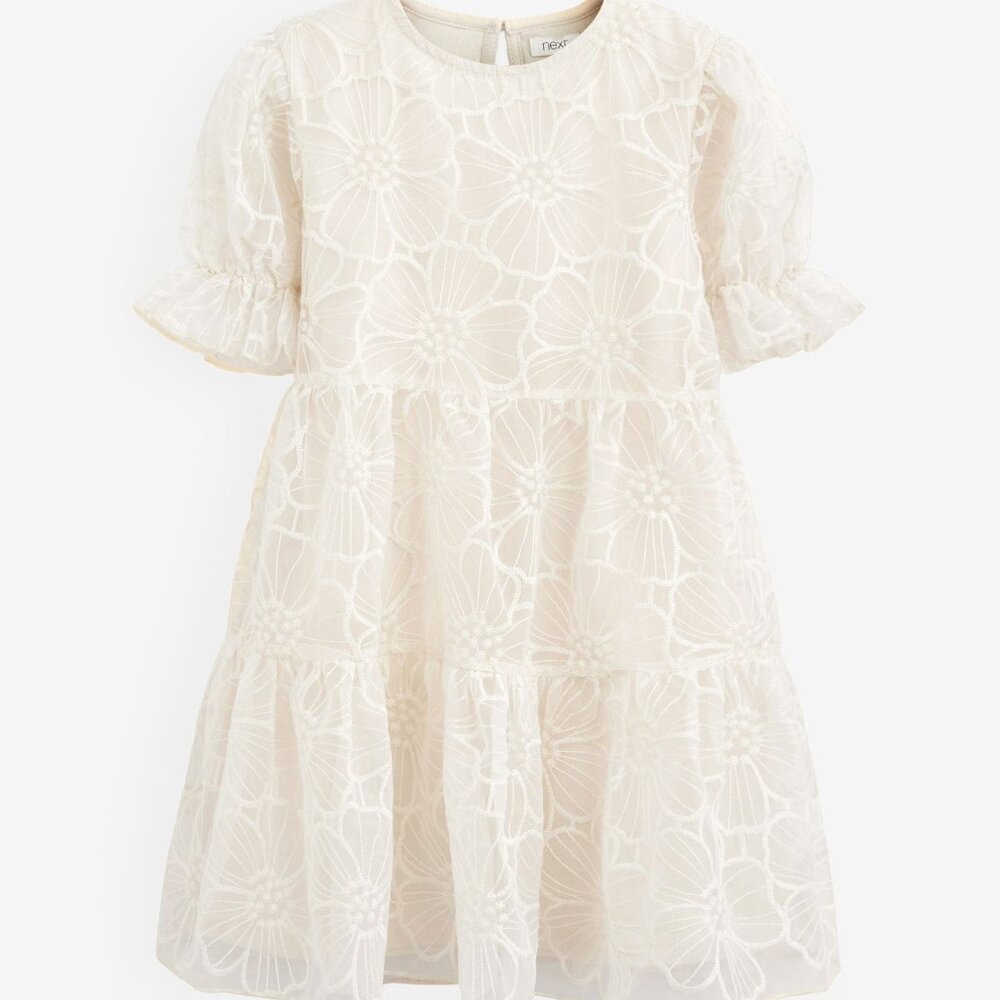 Next Direct England Organza Floral Tiered Party Dress Ivory Ecru Cream 12Y